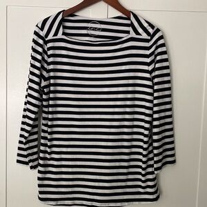 INC Black and White Stripped Stretchy Long Sleeve Top - XL